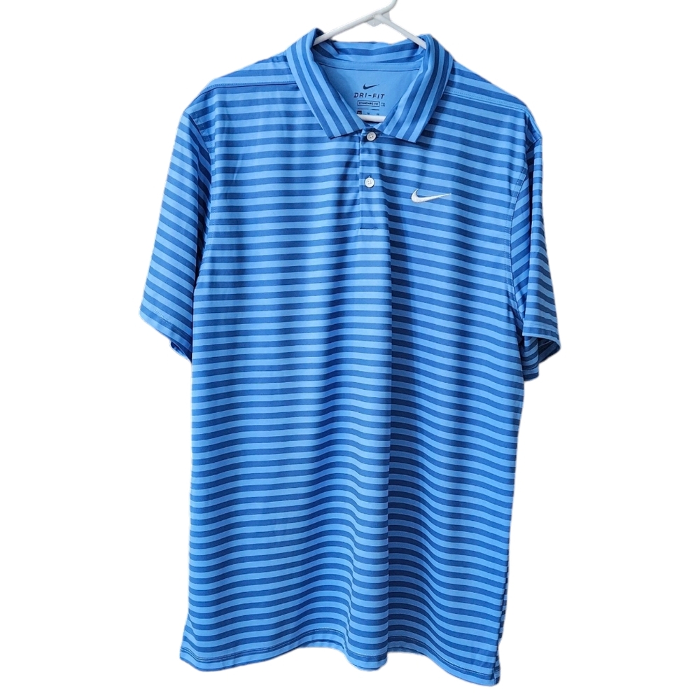 Nike Golf Polo Dri-Fit Standard Fit Men's Size XL Blue Stripe Short Sleeve